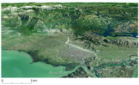 Satellite view of Kir River, Buna River, and Drin River.