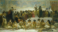 Edward Long’s Babylonian Marriage Market painting showing brides auctioned according to level of attractiveness based on skin tone, 1875.
