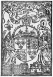 The representation of the imperial arms in A Copye of a Letter contayning certayne newes, and the Articles or requestes of the Devonshyre & Cornyshe rebelles, printed by John Day and William Seres in 1549. Day borrowed the block from the king's printer Richard Grafton, who had used it in 1547 in James Henrisoun's Exhortation to the Scotts. The block appears to predate the break from Rome (it features Catherine of Aragon's symbol of the pomegranate), and it may have encouraged Day to produce his own, more sophisticated representation of Edward's imperial kingship in 1549.