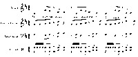 Example 10. Three measures of music for voice, electric guitar, bass guitar and drumset