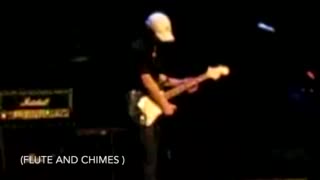 Grainy video shows dark stage and lively audience. Audience becomes animated as guitarist appears and begins to play.