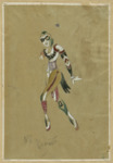 This costume design for one of Alexander Rumnev's characters gives a clear sense of his lithe, supple figure while also showing how the production’s costumes captured the plasticity and color palette of the set.
