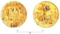 Two photographs showing back and front of bronze aluminum coin.