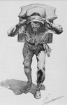 Frederic Remington’s drawing of a voyageur struggling with his load illustrates the use of a tumpline across the top of his forehead to help distribute the weight more evenly. ‘Tumpline’ is based on the Algonquian word for line.