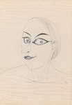 Pen caricature portrait drawing. Titled “Ugliness,” the figure smirks and the face is disproportionate and asymmetrical. The eyes are drawn large with small pupils and extra shading, the nose is pointed outward, and the hairline is high. This is the only figure on the page.