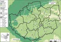 Map 2. Map of Shuangcheng County showing elevation and original Banner settlements