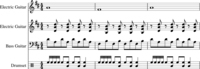Example 9. Three measures of music with two electric guitars at the top
