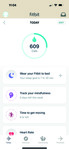 The Fitbit interface features a circular graphic showing progress toward a daily “calories burned” goal. Below it are lists of additional self-­reported data the user can input, including exercise and food consumed.