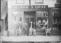 The George A. Gray hardware store of Old Town, Maine, in 1906. George Gray stands at the far left.