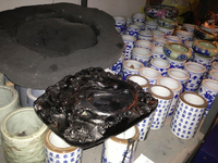 These inkstones and brush cups are props stored in the props department of the major film studio in Beijing.