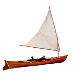 A color photograph of a decked sailing canoe dated 1882–85 owned by the Adirondack Museum.