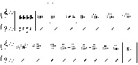 Annotated musical notation showing a repeated bass line, an ascending octatonic scale in the top line, and whole-­tone clusters in the inner voices. Lyrics read “Smoke, smoke, sign of the devil . . .” At the end, the harmony gradually normalizes to A-­flat.