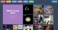 This image shows the topics a user can select to represent their interests as part of Tumblr’s “new user” orientation page.