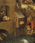 Detail, Netherlandish Proverbs, 1559, oil on panel, Staatliche Museen zu Berlin, Gemäldegalerie, inv. 1720. From Roberts-Jones, 206.