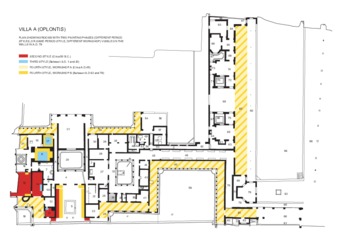 Fig. 1.1. Plan showing painting styles and workshops at Villa A. Drawing: T. Liddell.