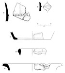 Sketches (a-e) of 5 pieces of prehistoric pottery from survey region F.