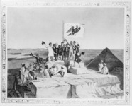 Staking a Prussian imperial claim: the Lepsius expedition celebrating the birthday of King Friedrich Wilhelm IV atop the Great Pyramid in 1842. Engraving by Georg Frey, reproduced in Bernhard Lepsius, Das Haus Lepsius (Berlin, 1933), facing p. 80.