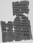 Preliminary receipt for τιμὴ πυροῦ; Arsinoite (Bacchias?), 200 CE. Black and white image of a piece of papyrus with writing on it.