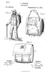 Three sketches for the Duluth Pack patent. Figure one depicts the back straps of the pack. Figure 2 depicts the front of the pack and it's three leather securing straps. Figure 3 depicts a man wearing the duluth pack.