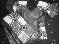 Fig06_01. Women’s outfit made of cloth depicting interlocking rings with imitation embroidery along the sleeve edges.