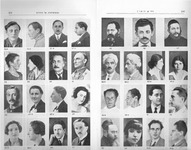 Two-­page spread of 31 square portraits of famous and anonymous Jews arranged in a grid to represent a generic Jewish physiognomic type.