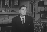 Screenshot from recording of Reagan delivering his campaign announcement.