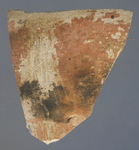 Fig 54: Ostraka 46 inscribed on convex side only, parallel with the throwing marks. Surface of sherd is affected by black patches and the red slip has flaked off in patches exposing the underlying fabric. Text is uncertain.