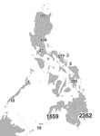 Map of the Philippines showing the total number of civilians killed by state agents from 2001 to 2010.