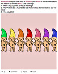 Screenshot from Gab of a comment that illustrates a comment with an image of a drawing of multiple repeated small naked creatures with the hair up and a posture that indicates ‘so what’ sentiment.