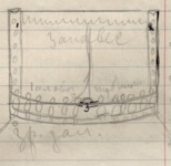Drawing (detail) of P. Dementiev’s proposed solution to how to stage the audience-within-an-audience of Puss in Boots: with the fictional audience sitting along the lip of the stage, their heads ringing the forestage like footlights.