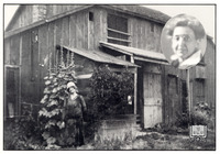 Inglis stands in front of a large barn wearing a sheer, lightweight dress, tall hollyhocks behind her. Inset oval portrait at top. WWLW logo in lower corner.