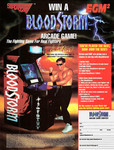 Magazine ad with Daniel Pesina dressed like Johnny Cage, playing BloodStorm cabinet