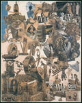Large photo collage with a dizzying array of people, objects, and German words cut from periodicals. An overview of major events and leaders in 1919–20, particularly of the Dada movement. Objects include simple machines, gears, and wheels. Many of the people are dancing.