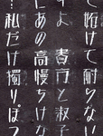 White calligraphic intertitle on black background.