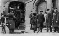 "Taking Prisoners into the Jefferson Market Prison" (from UNITE Archives, Kheel Center, Cornell University, Ithaca, NY 14853-3901). Strikers, like these, who were arrested on the picketlines during the 1909 strike were taken for summary judgment to the nearby Jefferson Market prison. Employers often drew on public concerns about the sexual dangers of sweated work by hiring prostitutes as strikebreakers and by comparing arrested strikers to prostitutes.