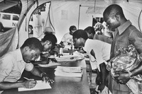 Fig. 54. Frelimo troops registering and handing over their military gear as part of the demobilization that Frelimo agreed to as part of its peace agreement with the internal opposition Resistância Nacional de Moçambique (Renamo).
