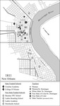 Figure 10. A map of New Orleans in 1811 which identifies the locations of state funded schools (2), non-­state funded schools (4), and where teachers lived.