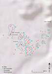 Map of location of tumulus sites in Shtoj, including Tumulus 52, 85, 88 and Kratul i Madh. Most sites within mound groups were not excavated, and three sites were excavated.