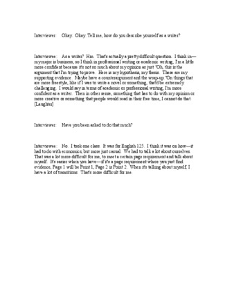 Transcript for audio clip from exit interview with non-minor Teresa, as discussed in chapter 3.