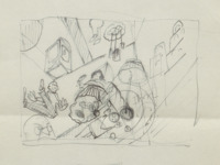 Sergei Eisenstein, drawing (detail) of the sharp shift in perspective made possible by watching scenes from below through transparent floors.