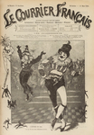 Cover of Le Courrier Français, shows two figures posing at a costume ball, watched by another. Tiny, suited men cavort around the edge.