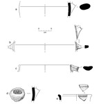 Sketches (a-e) of 5 pieces of prehistoric pottery from Gajtan.