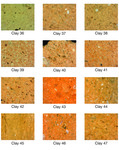 Four rows of three close-up images displaying clay fabric types.