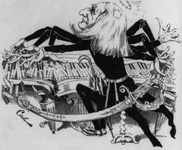 Fig. 2.2. Caricature of Franz Liszt wearing a giant sword and playing a piano that is falling apart, its keys flying everywhere.