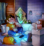 Fan Art animation of the character Steven eating ice cream and watching TV with other character Peridot from the TV series Steven Universe