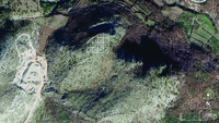 Aerial view of Gajtan. Three collections units outlined with numbered boxes.
