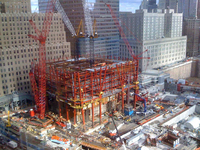 The tower’s steel frame reached approximately 17 floors at the time.