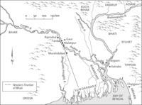 Adapted from Richard Eaton, The Rise of Islam and the Bengal Frontier, 1204-1760 (Berkeley and Los Angeles: University of California Press, 1993), map 4.