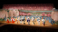 Figure 8.1. On a stage eighteen meters wide and surrounded by pink cherry blossoms, thirty-six female dancers in traditional costume stand in rows spreading out their hands.