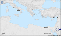 Map showing the location of peripteral Corinthian temples dating to the third and second centuries BCE.